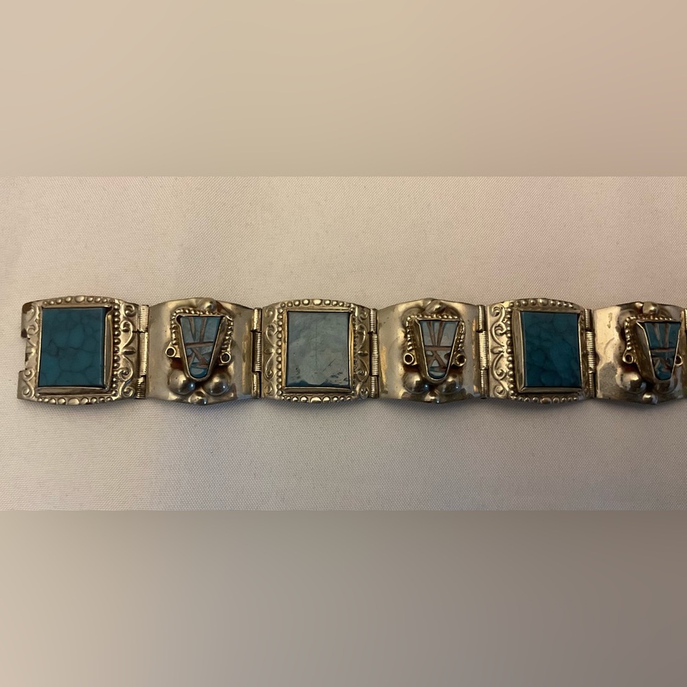 Stunning Hecho En Taxco Vintage Turquoise Bracelet - Picture 6 of 12